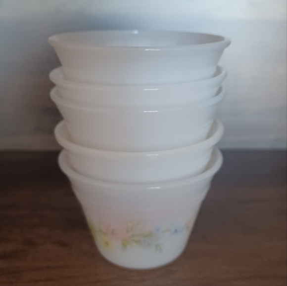 Vintage Indopal Indonesia Termocrisa Milk Glass Floral Ramekin Custard Cup X 5 - Picture 9 of 11